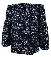 Michael Kors Women's Patterned Off-The-Shoulder Bell Sleeve Tassel Top